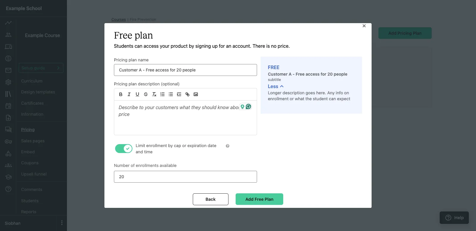 Create a free Teachable pricing plan