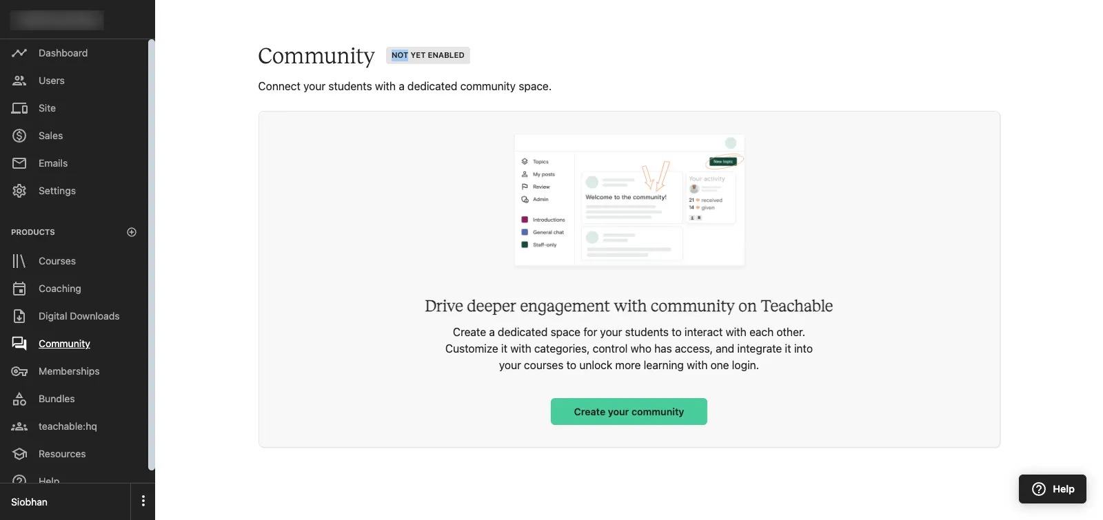 Create your Teachable community (screenshot)