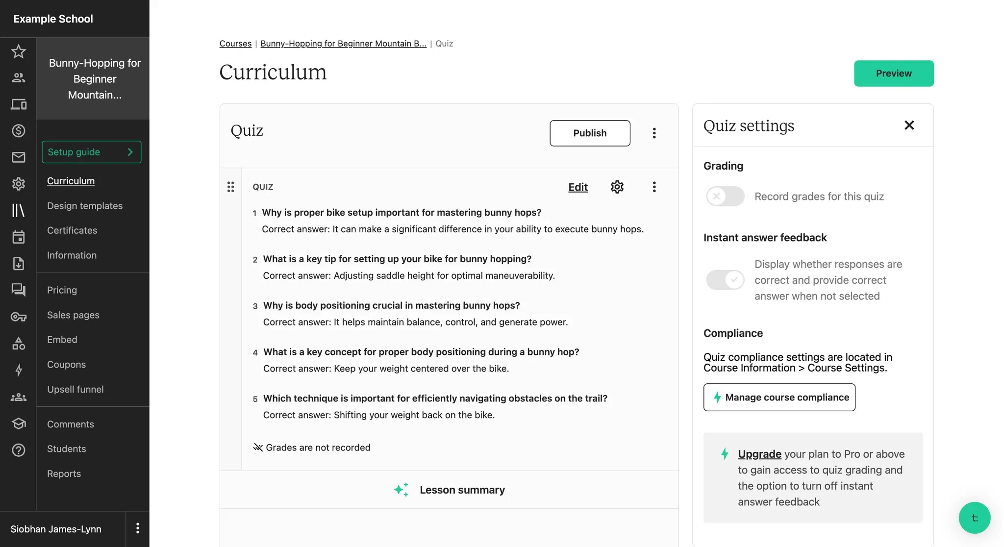 Teachable AI Quiz Generator results screenshot