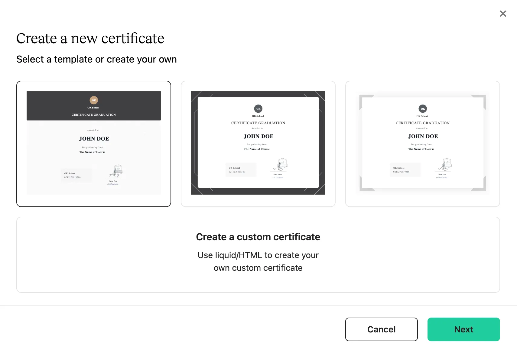 Teachable certificates pre-designed templates