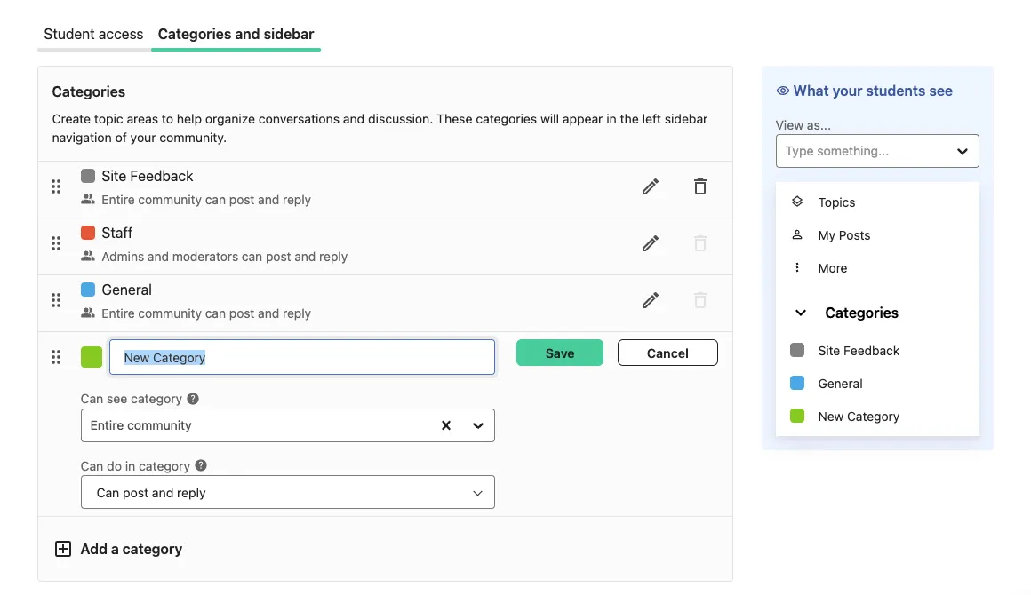 Teachable community categories screenshot