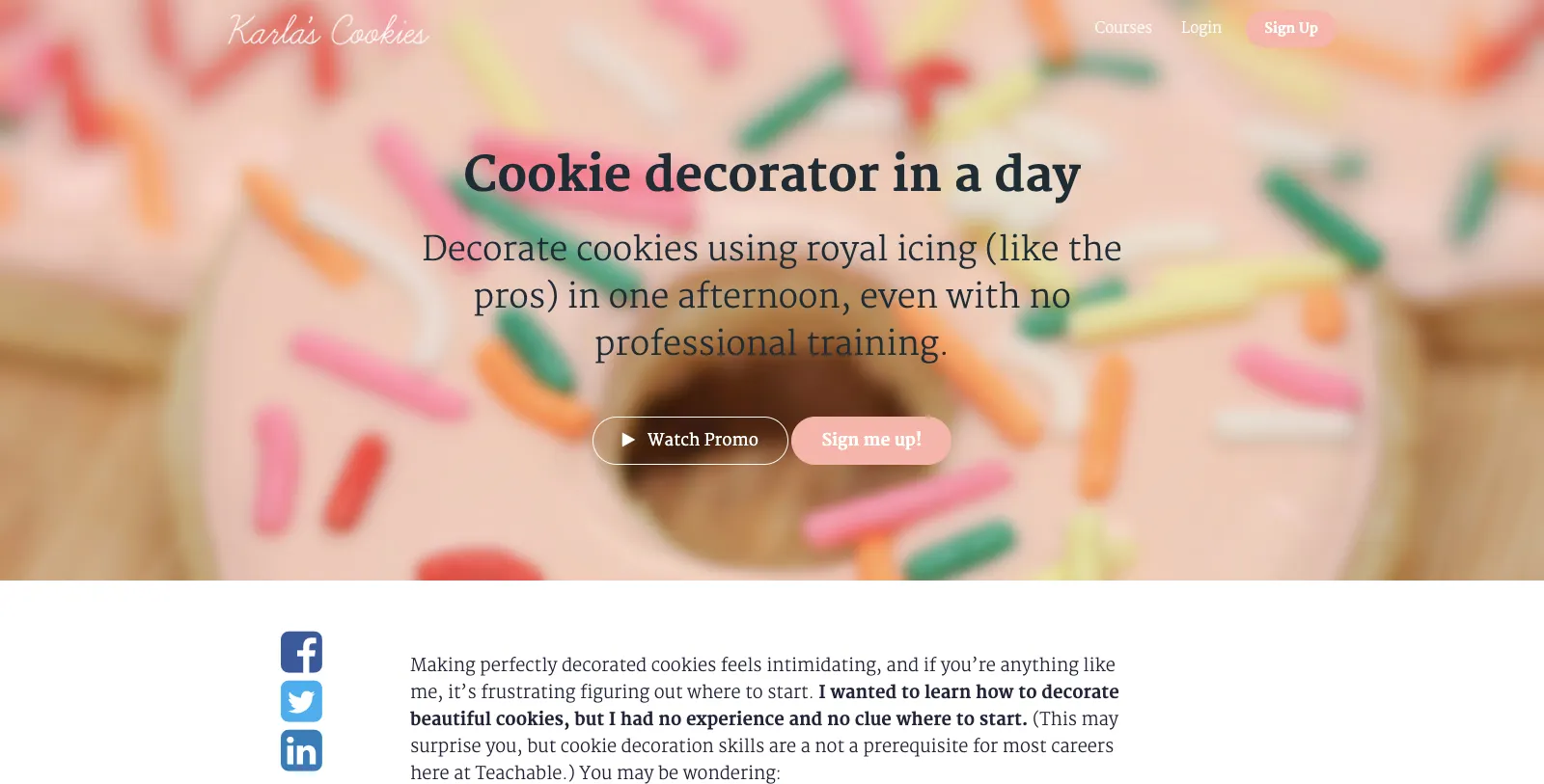 Teachable cookies example sales page