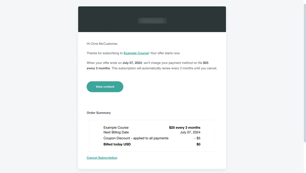 Teachable Free Trial Receipt email