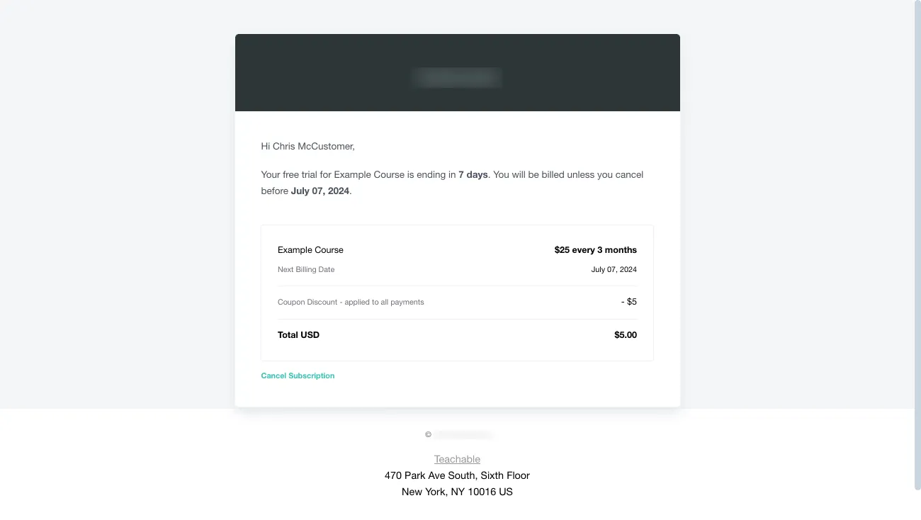 Teachable Free Trial Reminder email