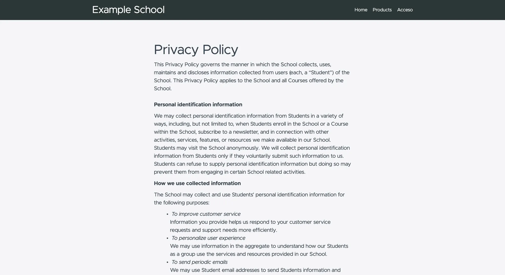 Your Teachable&#x27;s school&#x27;s privacy policy