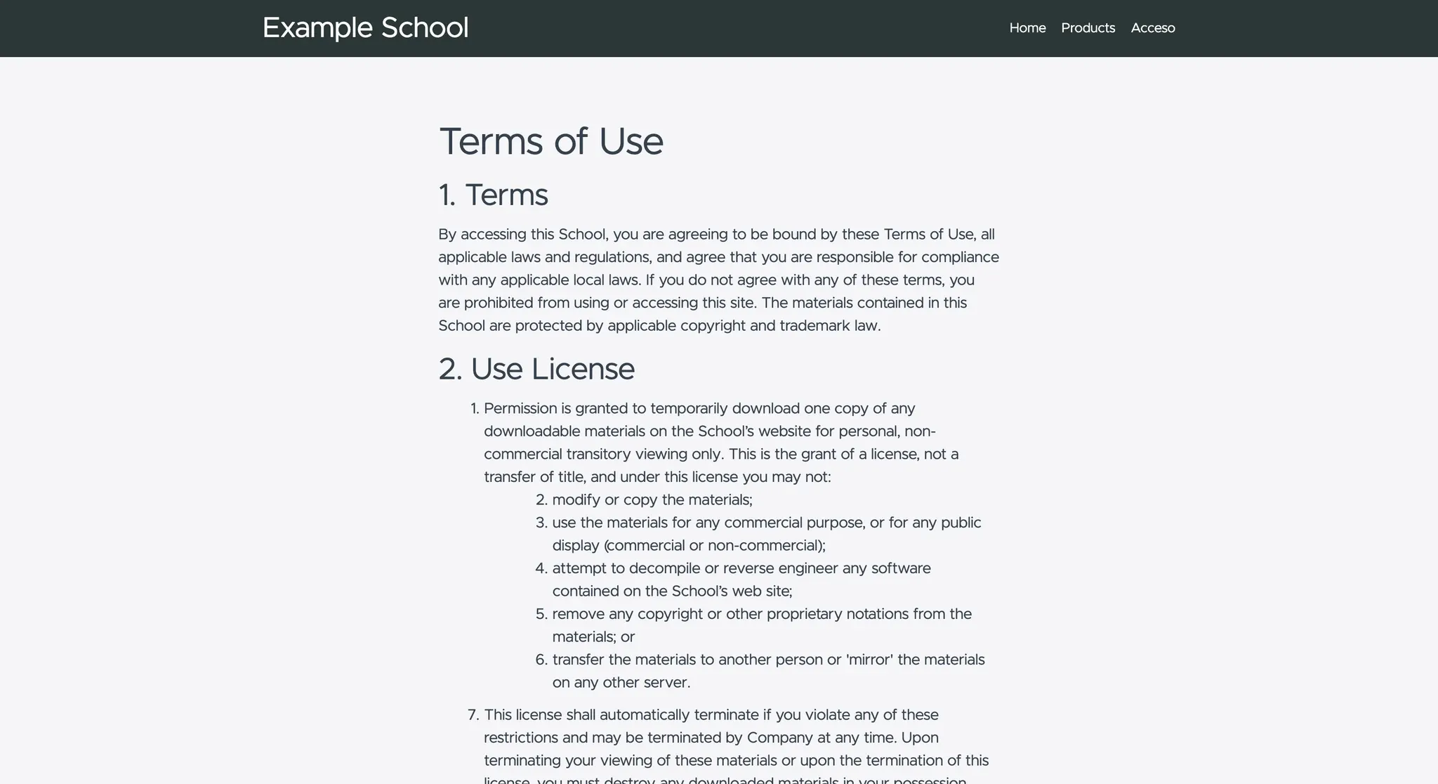 Your Teachable school terms of use policy