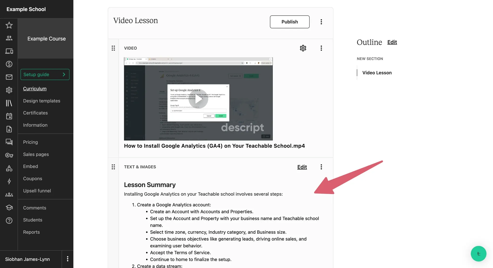 Teachable AI Video Summary Generator text block result screenshot